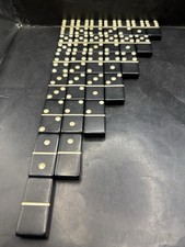 Vtg Puremco Black Extra Thick Marblelike Dominoes Made In USA