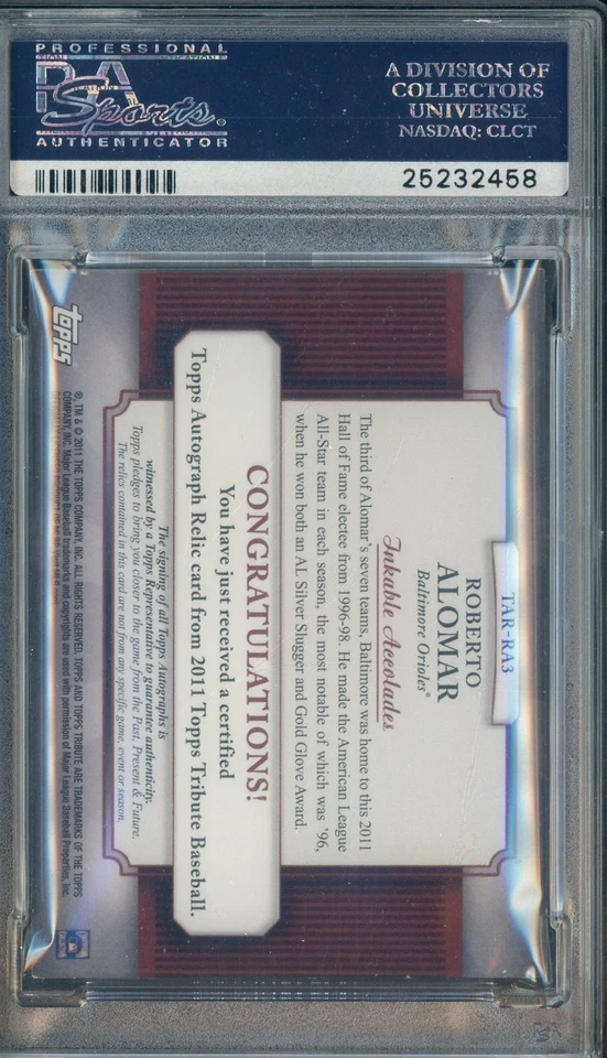 2011 Topps Tribute Green #RA3 Roberto Alomar GU Jersey AUTO 32/75 PSA 8 NM-MT - Image 2 of 2