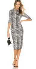 $330 ALICE + OLIVIA Delora Midi Dress Sz 0 Snake Print Fitted Black Stretch NWT