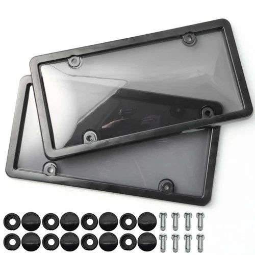 2X Unbreakable License Plate Covers+Frames Auto Tag Shield Protector Front Rear