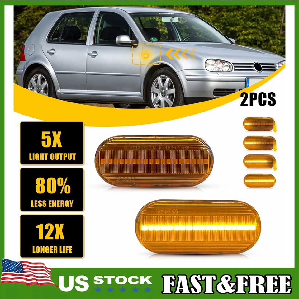 For VW MK4 Jetta Bora Passat Dynamic LED Fender Side Marker Light Front 1~10X - Image 3 of 4