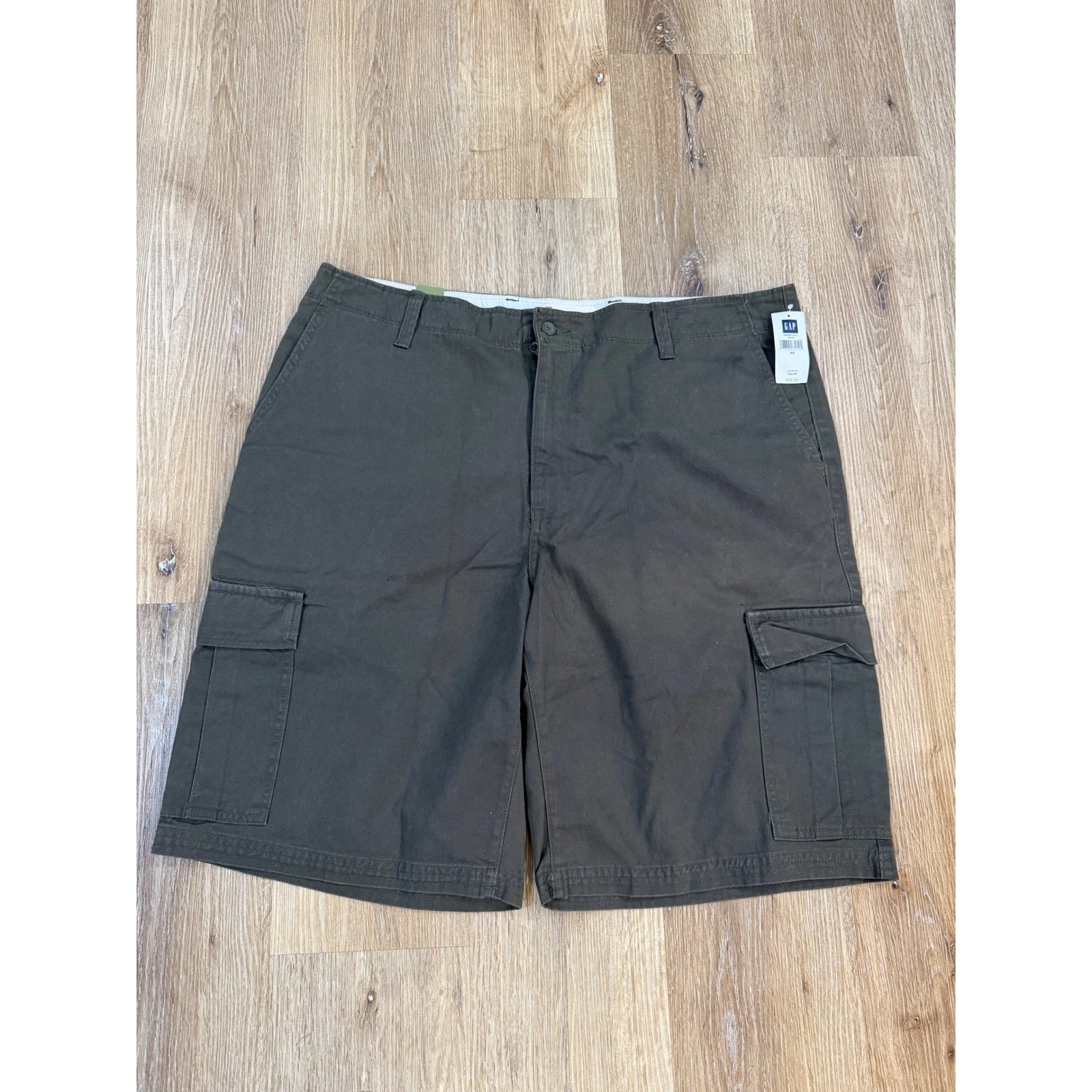 Gap Rugged Short Cargo Mens 40 Olive Green Cotton Twill Hiking Outdoor Utility
