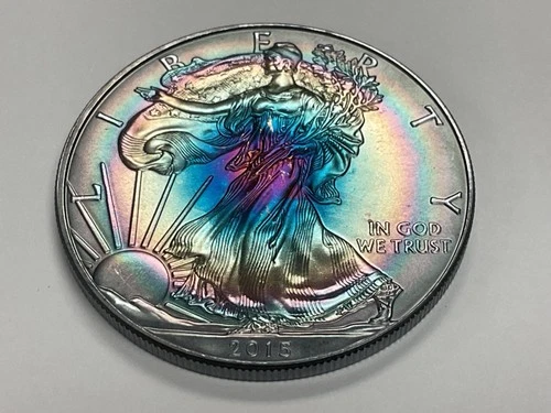 2015 American Silver Eagle 1oz MONSTER Bullseye 🎯 🌈 Toning Toned Toner Coin