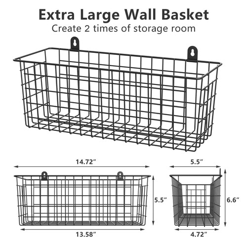 MaraFansie [Extra Large] Wire Basket 2-Pack Hanging Wall 2 Pack, Black-2 Pack - Picture 6 of 7
