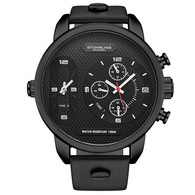 Global GMT Japanese Quartz 52mm Black/Leather | Black Dial Wristwatch 4052.2