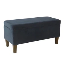 Large Upholstered Rectangular Storage Ottoman Bench with Hinged Lid, Navy
