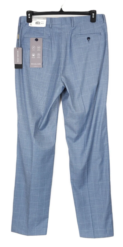 Pantalones de vestir Michael Kors elásticos de ajuste clásico azul claro ventana 42x30 nuevos con etiquetas Foto 3 de 4