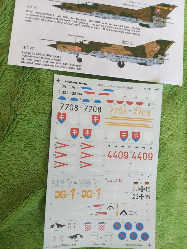 1/48 scale Mig 21 decals