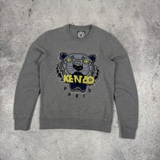Kenzo Paris Embroidered Tiger Logo Crewneck Sweatshirt Cotton Mens Size S Gray