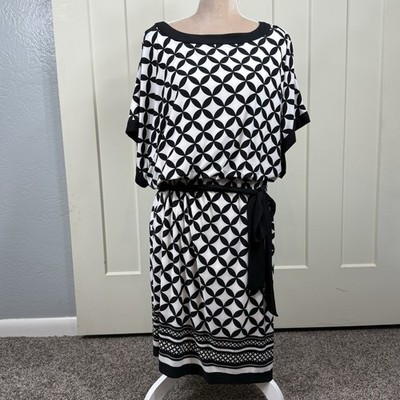 DB Established 1962 Women's 16 Shift Dress Black Geometric Print Slit Sleeve Y2K