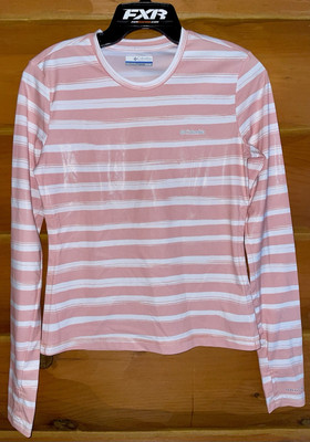 Columbia Womens Top Sun Deflector Omni-Shade Size XS Coral Reef Brush Stripe