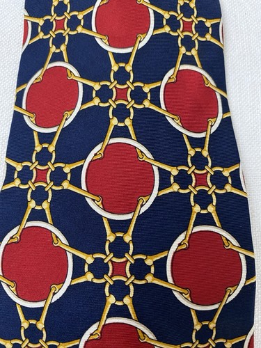 Cravatta Vintage Paolo Gucci Rosso Oro Link Equitazione Horsebit Italia - Foto 7 di 9