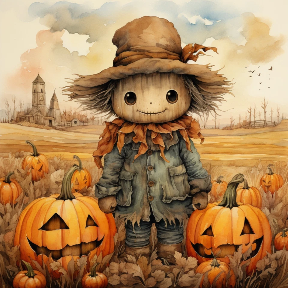 Deko Bild Vogelscheuche Kürbisse Wandbild Herbst Wanddeko Dekofliese Wandfliese - Bild 1 von 1