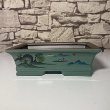 23 x 14 x 6.5cm Large Green Ceramic Bonsai Pot with Landscape Painting
