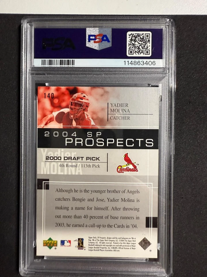 SP Prospects 2004 - Yadier Molina #140 (RC) autógrafo PSA 6 automático 10 🔥🔥 Foto 2 de 2