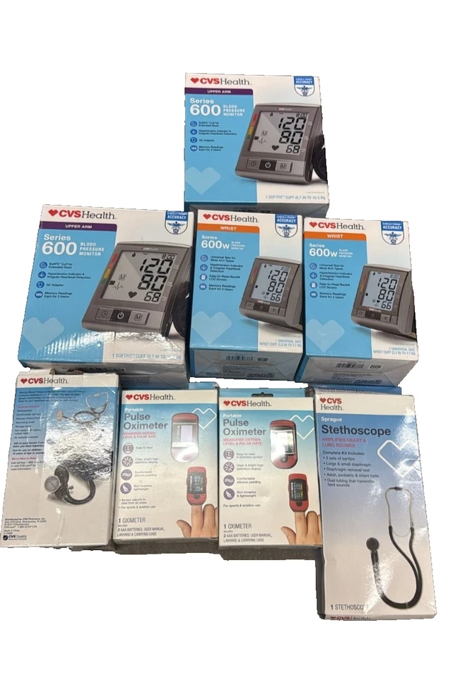 LOT OF 8- CVS Health Wrist Blood Pressure Monitor, Pulse Oximeter & Stethoscope - Image 2 of 2