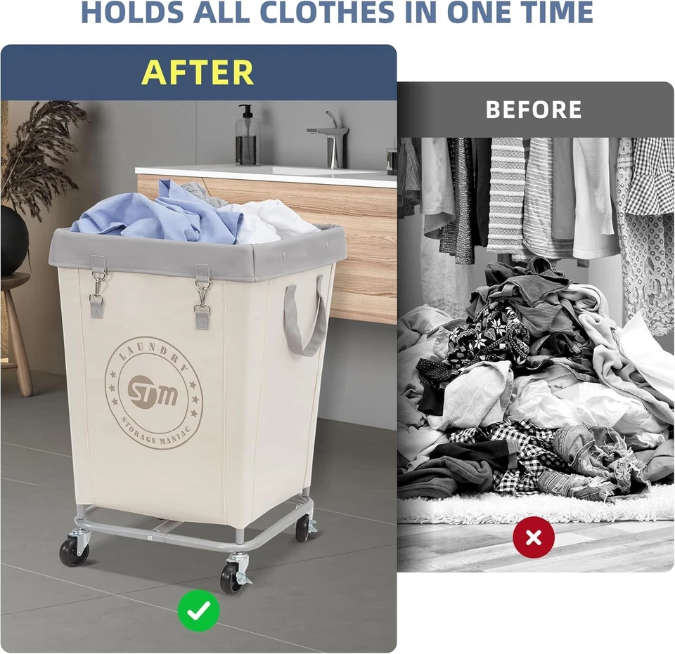 Commercial Laundry Hamper with Heavy Duty Steel Frame, 160 L Industrial Laundry - Image 3 of 4