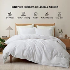 Linen Cotton Duvet Cover and Pillow Sham Set, Breathable and
