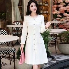 Women's New Round Neck Beaded Waist A-Line Short Long Sleeve Party White Dresses