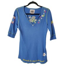 Alp n Rock Blue Capri Embroidered 3/4 Sleeve Women's 2 Top Henley