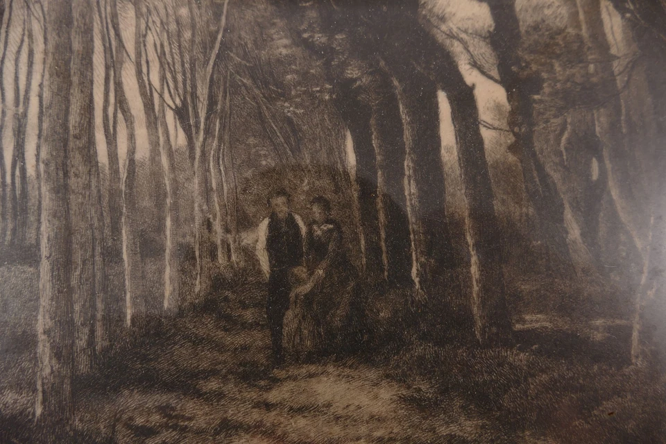 Stahlstich Berlin 1902 Rahmen Jugendstil Allee mit Familie - Bild 3 von 4