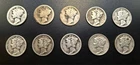 Lot Of 10 Mercury Silver Dimes - Assorted Dates, Years 1917 - 1941