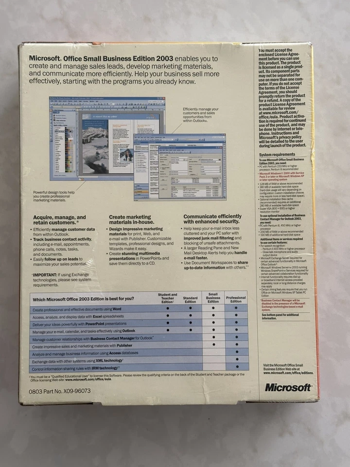 Microsoft Office 2003 Small Business Edition SBE For 2 PCs Full Retail =RETAIL= - Image 3 of 4