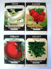 4 Antique Assorted 'CARD SEED CO' Vegetable PACKETS, Country Store, Unused, #3