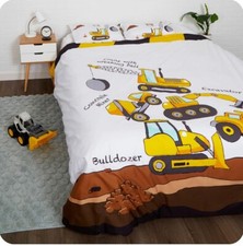Kids Bedding Duvet Cover Construction Trucks Full Size/Queen Size 100 Cotton