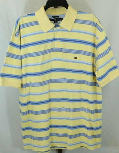 Camisa polo Tommy para amarillo azul a rayas manga corta talla grande |