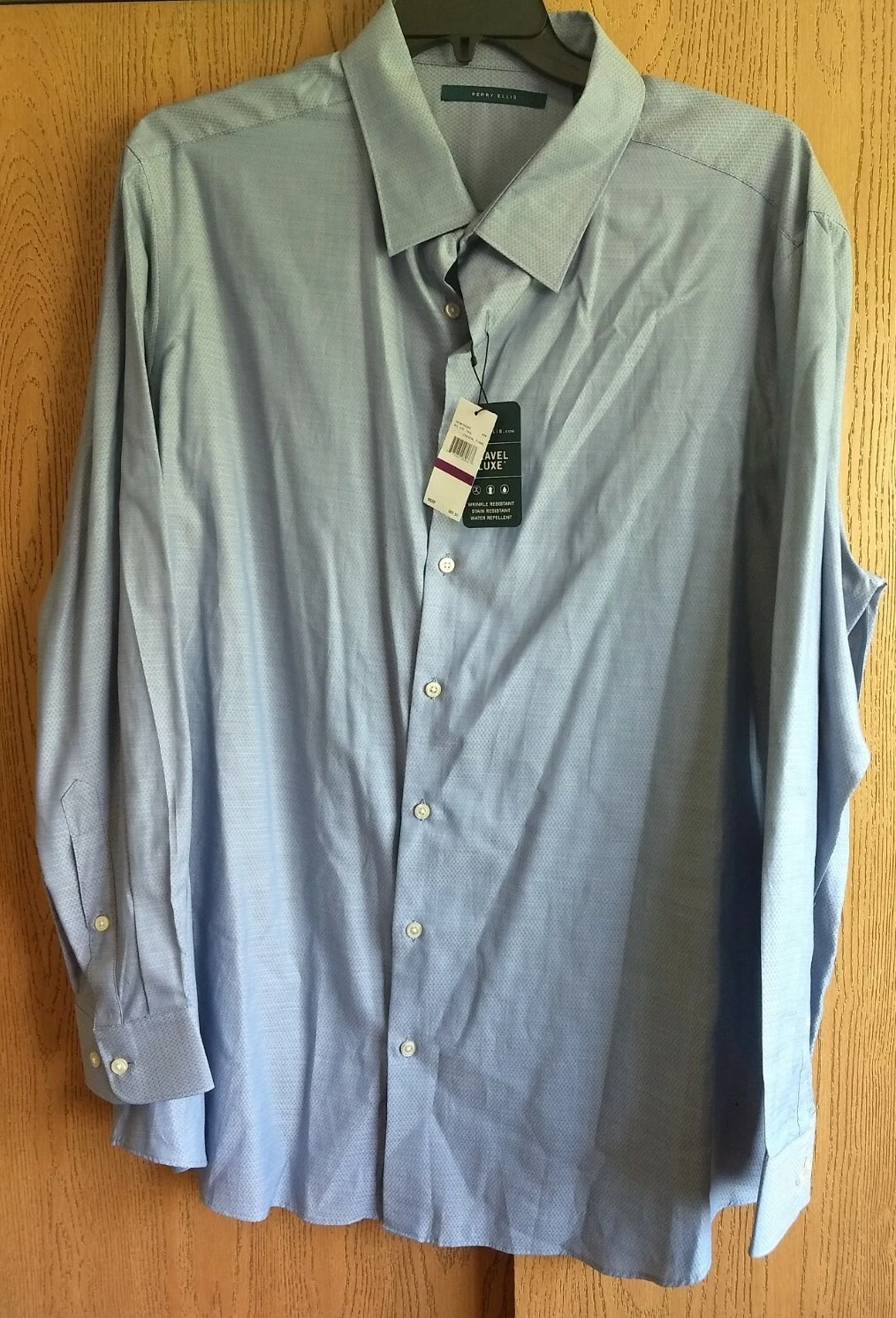 NWT $69.50 PERRY ELLIS TRAVEL LUXE Dress Shirt Button Up 2XL Coastal FJord Blue