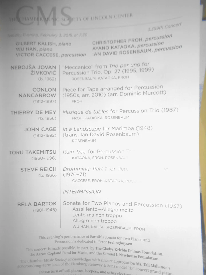 9 Chamber Music Sociery Playbills lot, 2014-15 Lincoln Center, NYC - Image 2 of 4