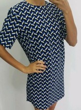 ZARA blue white and black print short sleeve shift style dress size S