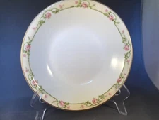 SET OF 4 THEODORE HAVILAND COUPE BOWLS TAN BORDER PINK ROSES GREEN 1903 FRANCE
