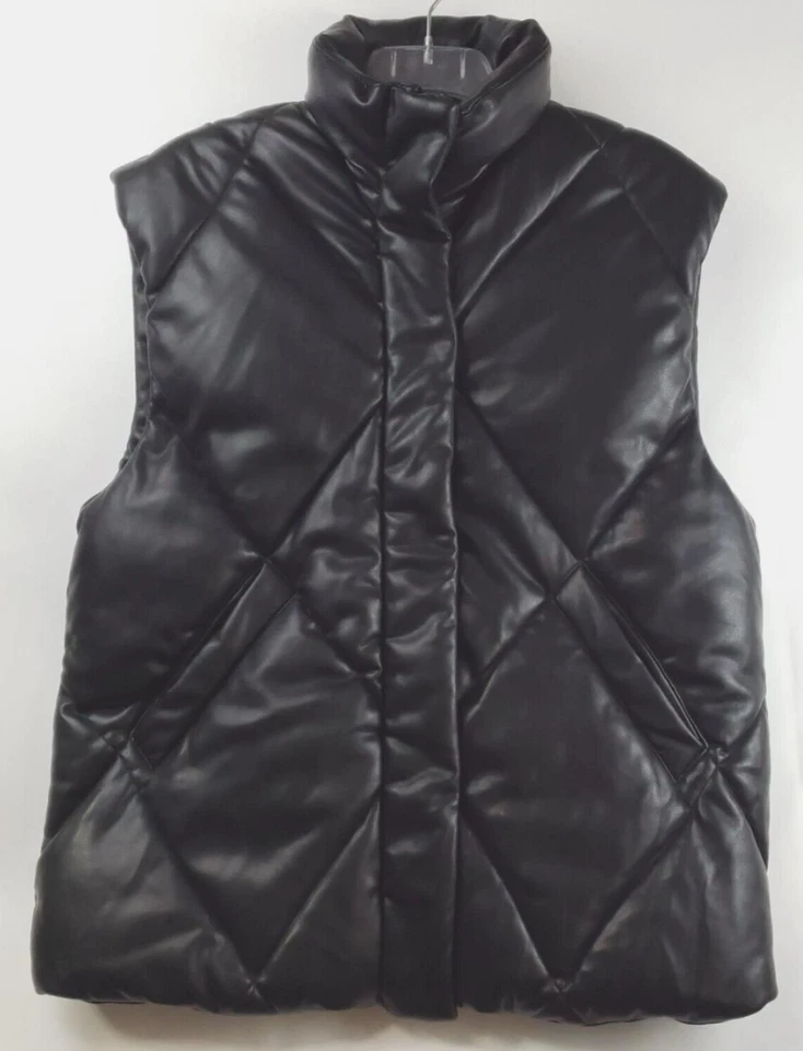 Abercrombie & Fitch Puffer Vest Women Oversize to 2XL Black Vegan Leather
