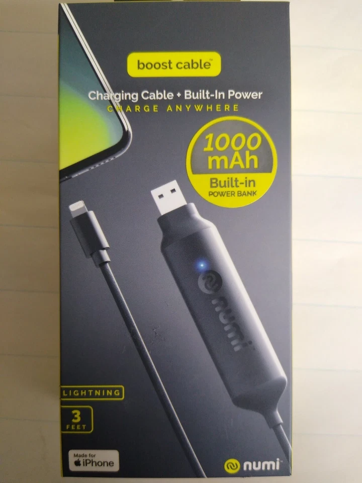 Suporte de mão Boostcable Lightning para iphone 1000 mah banco de potência embutido NOVO - Imagem 2 de 4