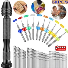 59Pcs Precision Pin Vise Mini Micro Hand Twist Drill Bits Set Rotary Tools Kit