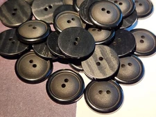 12 Black  2mm rim domed center 2-hole sew-through plastic buttons 22mm 