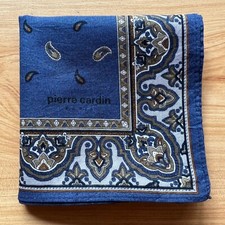 HANDKERCHIEF VINTAGE ART BLUE PAISLEY PLAIN MEN'S POCKET SQUARE COTTON 17" B0102