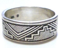 DESIGNER SIGNED NATIVE AMERICAN SOUTHWESTERN STERLING SILVER RING SIZE 5