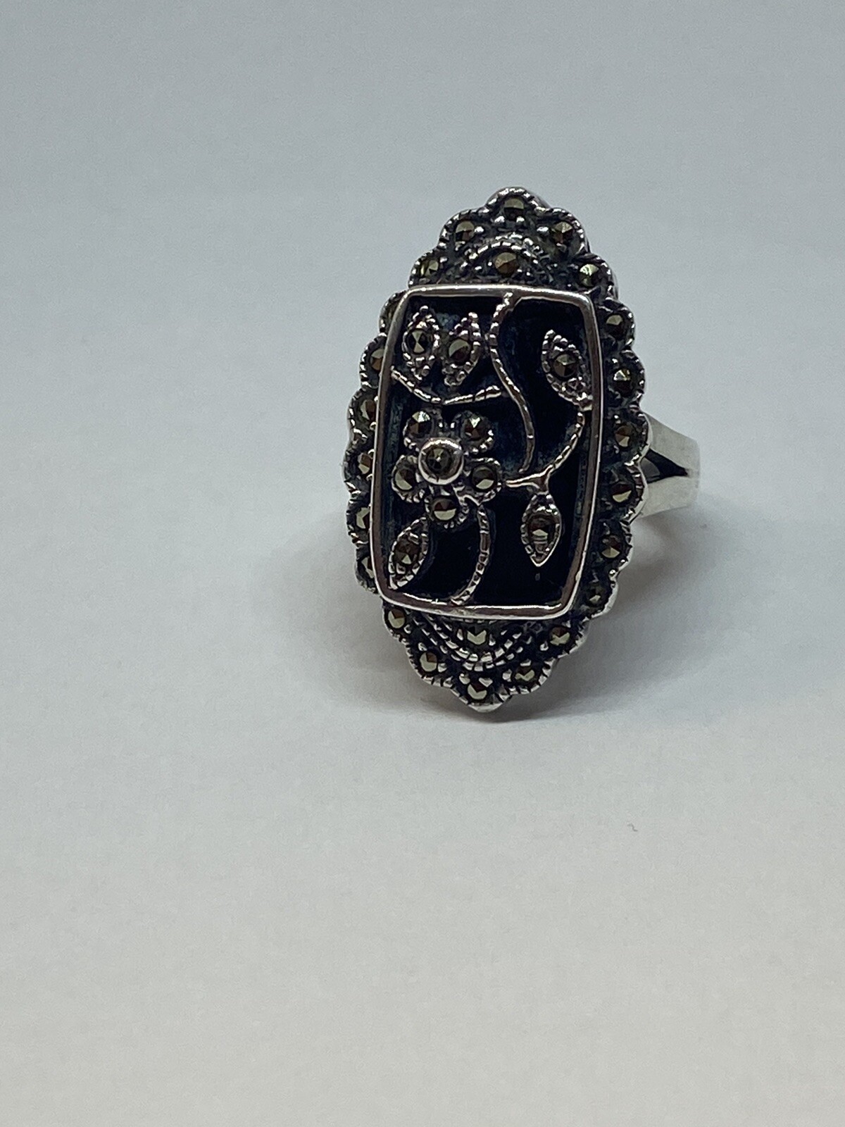 solid sterling silver 925 ring with marcasite Ony… - image 8