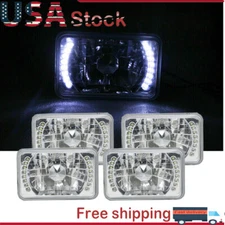 4 PCS 4x6" Inch Rectangular Headlight Headlamp Set Chrome Crystal White LED Halo
