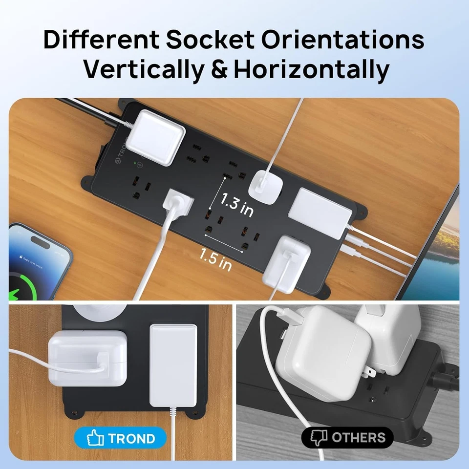 Power Strip with Surge Protection, Multiple Ports & Cable Extension for Home. - Image 3 of 4
