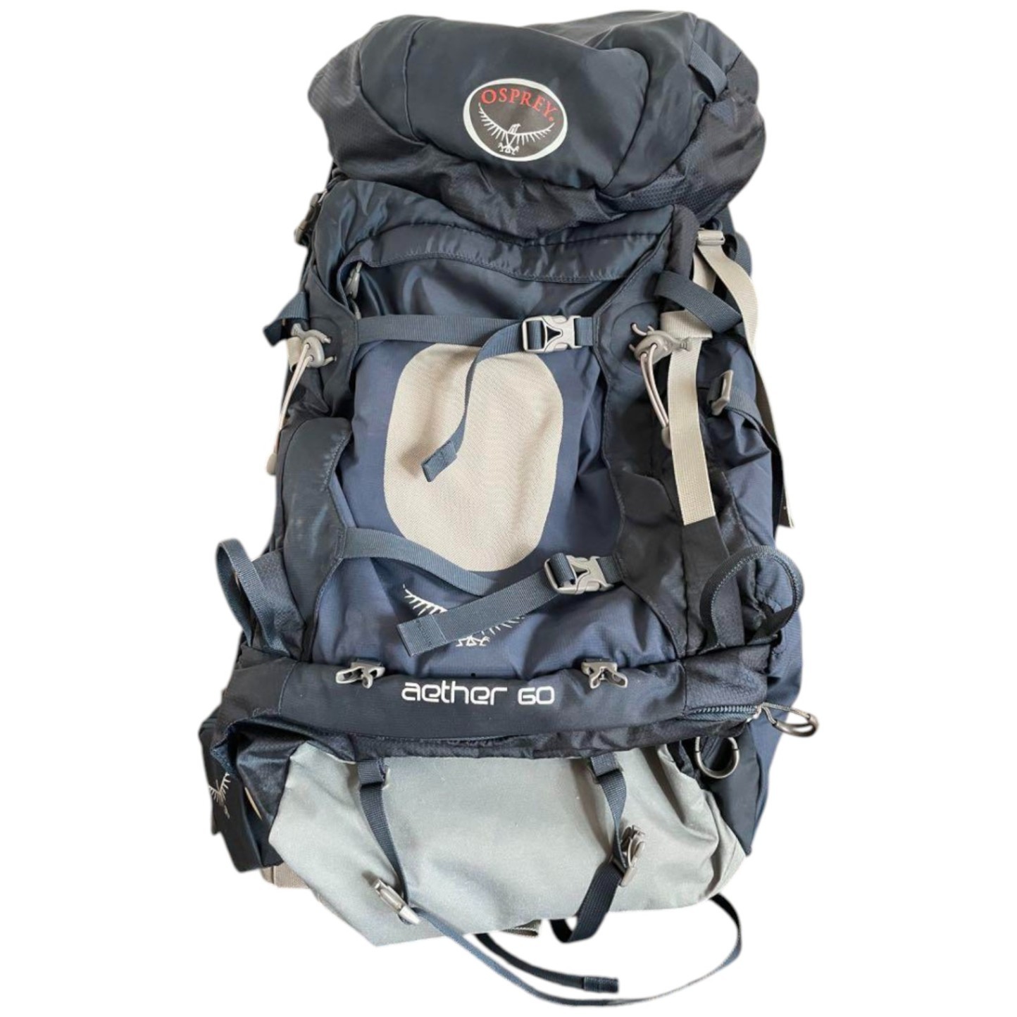 Osprey Aether 60 Navy Backpack Used with Minor Stains