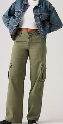 Levi's Superlow Loose Cargo Pants Green Cotton Twill Straight Leg Women's