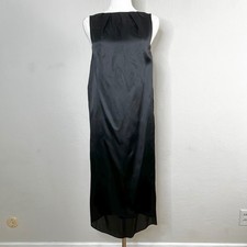 ROKSANDA ILINCIC Dress 100% Silk Black Satin Pleated Neck Sleeveless Midi Size 6