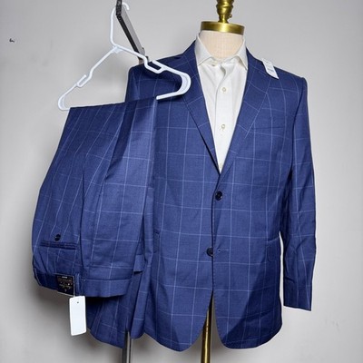 Brooks Brothers Suit Mens 40S 32x30 Blue Windowpane Regent Brooksgate Wool Suit