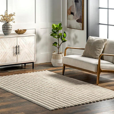 Kai Beige 5' x 8' Washable Area Rug - Cozy, Stain Resistant & Durable