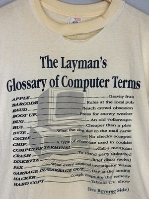 The Layman's Glossary Computer Terms Shirt Mens Ivory Large Vintage Nerd Parody