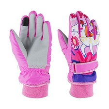 Toddler Women Mens Snow Gloves Kids Waterproof S kid 3-5 years Pink Unicorn